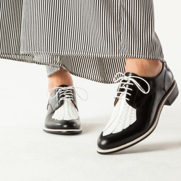 The Office Of Angela Scott Shoes - Stylish Black and White Women's Loafers